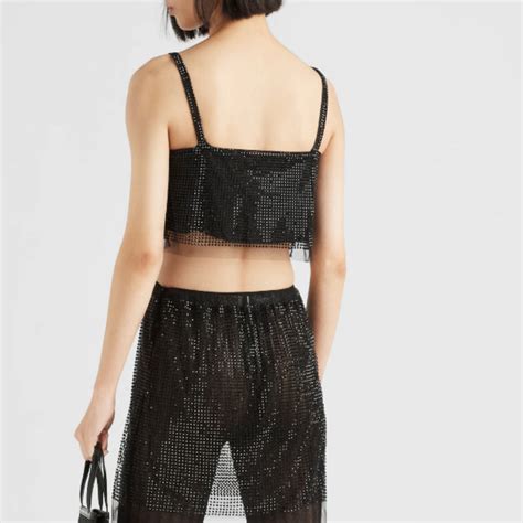 prada tulle crop top with crystals|Tulle Crop Top With Crystals PRADA .